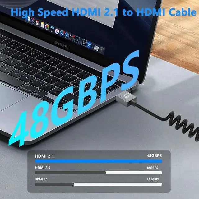 Alt view image 5 of 7 - 8K Right Angled Micro HDMI to HDMI Cable, 48Gbps High Speed 90 Degree Micro HDMI to HDMI Coiled Cable Support 8K@60Hz 4K@120Hz Dynamic HDR Compatible with Laptop Camera Monitor 3FT