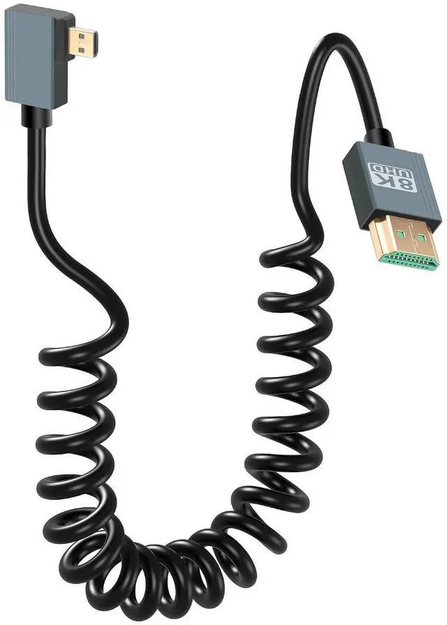 Main image of 8K Left Angled Micro HDMI to HDMI Cable, 48Gbps High Speed 90 Degree Micro HDMI to HDMI Coiled Cable Support 8K@60Hz 4K@120Hz Dynamic HDR Compatible with Laptop Camera Monitor 3FT