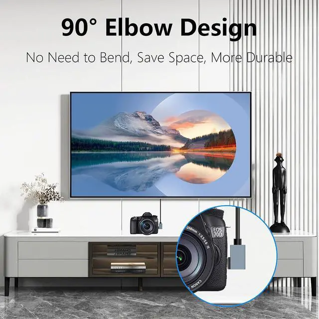 Alt view image 2 of 7 - 8K Left Angled Micro HDMI to HDMI Cable, 48Gbps High Speed 90 Degree Micro HDMI to HDMI Coiled Cable Support 8K@60Hz 4K@120Hz Dynamic HDR Compatible with Laptop Camera Monitor 3FT