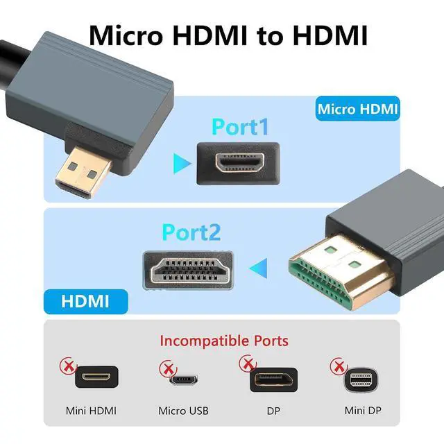 Alt view image 6 of 7 - 8K Left Angled Micro HDMI to HDMI Cable, 48Gbps High Speed 90 Degree Micro HDMI to HDMI Coiled Cable Support 8K@60Hz 4K@120Hz Dynamic HDR Compatible with Laptop Camera Monitor 3FT