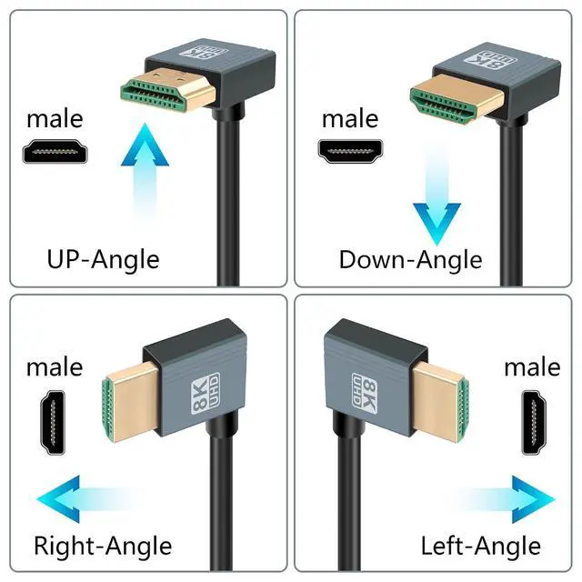 Alt view image 7 of 7 - 8K HDMI 2.1 Cable 3FT, 48Gbps Ultra High Speed HDMI 90 Degree Right Angle Cable Support 8K@60Hz 4K@120Hz Dynamic HDR Compatible with TV/HDTV