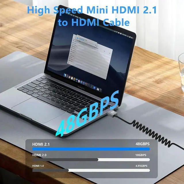 Alt view image 5 of 7 - 8K Mini HDMI to HDMI Cable, Ultra HD High Speed HDMI to Mini HDMI Coiled Cable 2.1 Support 8K 4K 3D and Dynamic HDR Up to 48Gbps, Compatible with TV, PC,Camera Monitors Projector ect 3FT/0.9M