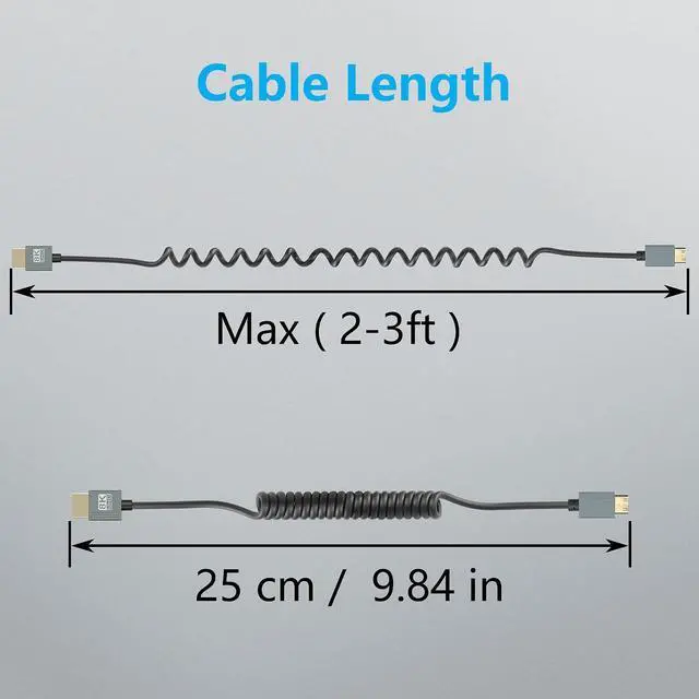 Alt view image 7 of 7 - 8K Mini HDMI to HDMI Cable, Ultra HD High Speed HDMI to Mini HDMI Coiled Cable 2.1 Support 8K 4K 3D and Dynamic HDR Up to 48Gbps, Compatible with TV, PC,Camera Monitors Projector ect 3FT/0.9M