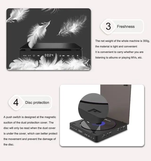Alt view image 6 of 7 - 1080P DVD HD Video Player Portable VCD Player MiNi CD Player HDMI Video + 3.5mm Jack Audio Output with Remote Control