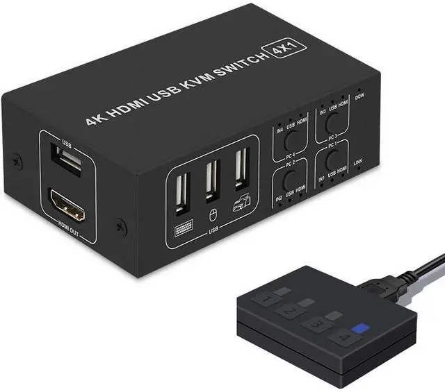 Main image of 4 Ports HDMI KVM Switch 4K@30HZ/1080P@60HZ USB HDMI KVM Switcher 4 in 1 Out USB HDMI Share Monitor Mouse Keyboard Camera Printer W/Desktop Controller