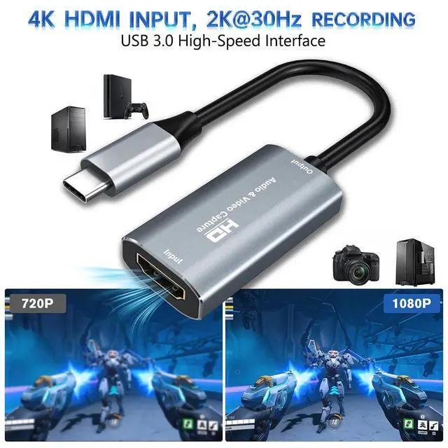 Alt view image 3 of 7 - Video Capture Card, 4K USB3.0 HDMI to USB C, 1080P60FPS HDMI Capture Card for Streaming, Video Recording Compatible with Quest 3,Switch1/2, Xbox, PS4/5, OBS, Windows, ipad Mac OS, Camera (Silver)
