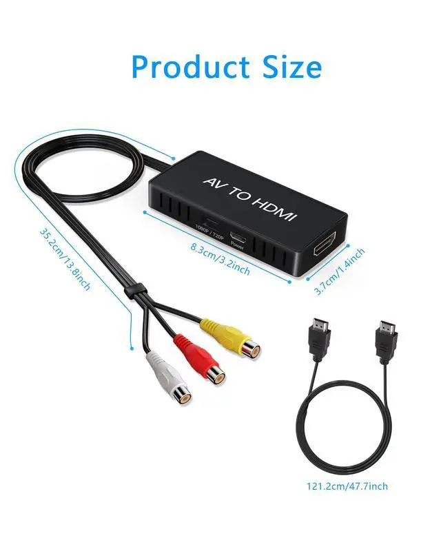 Alt view image 6 of 7 - RCA to HDMI Converter, AV to HDMI Converter, 1080P Mini Composite to HDMI Adapter, Support PAL/NTSC for PC, Laptop, TV, WII, PS1, PS2, PS3, STB, VHS, VCR, Blue-Ray DVD Players