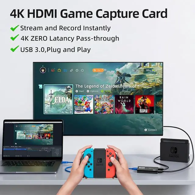 Alt view image 3 of 6 - 4K HDMI Capture Card for Streaming, Full HD 1080P 60FPS USB 3.0 Cam Link Game Audio Video Capture Card, Work with Camera/Nintendo Switch/Xbox/PS4/PS5/PC/OBS (Black)