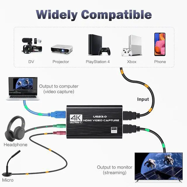 Alt view image 2 of 7 - Video Capture Card, 4K HDMI Audio Capture Card Video Recorder with Mic and HDMI Loop-Out for Gaming/Live Streaming/Conference, Works for Nintendo Switch/PS5/Camera/Xbox/OBS