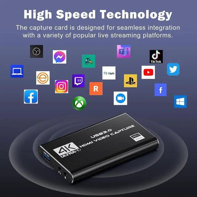 Alt view image 6 of 7 - Video Capture Card, 4K HDMI Audio Capture Card Video Recorder with Mic and HDMI Loop-Out for Gaming/Live Streaming/Conference, Works for Nintendo Switch/PS5/Camera/Xbox/OBS