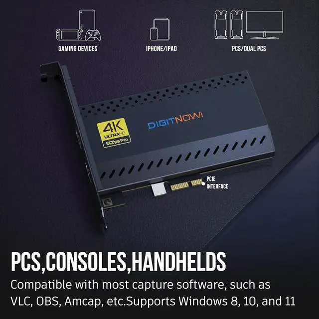 Alt view image 4 of 7 - 4K Internal Capture Card, PCIe Capture Card, HDMI, 4K60 Passthrough, Ultra-Low Latency for Streaming & Recording, for PS4/5, Xbox Series X/S, in OBS, YouTube, Single & Dual PC Setups, Black
