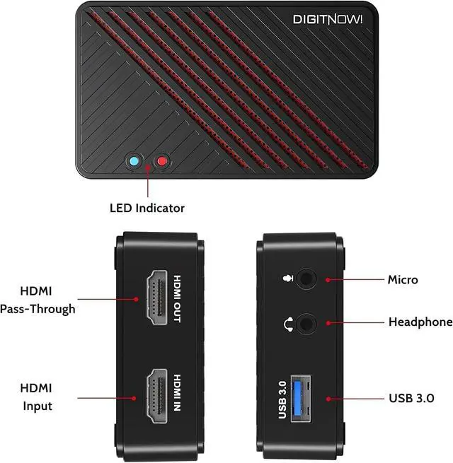 Alt view image 2 of 7 - 4K Video Capture Card, HDMI to USB3.0 Live Gamer Capture Card Full HD 1080P 60fps, Ultra-Low Latency for Streaming and Recording, Work with Nintendo Switch, PS5, PS4, Xbox One, PC