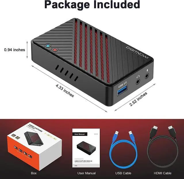 Alt view image 7 of 7 - 4K Video Capture Card, HDMI to USB3.0 Live Gamer Capture Card Full HD 1080P 60fps, Ultra-Low Latency for Streaming and Recording, Work with Nintendo Switch, PS5, PS4, Xbox One, PC