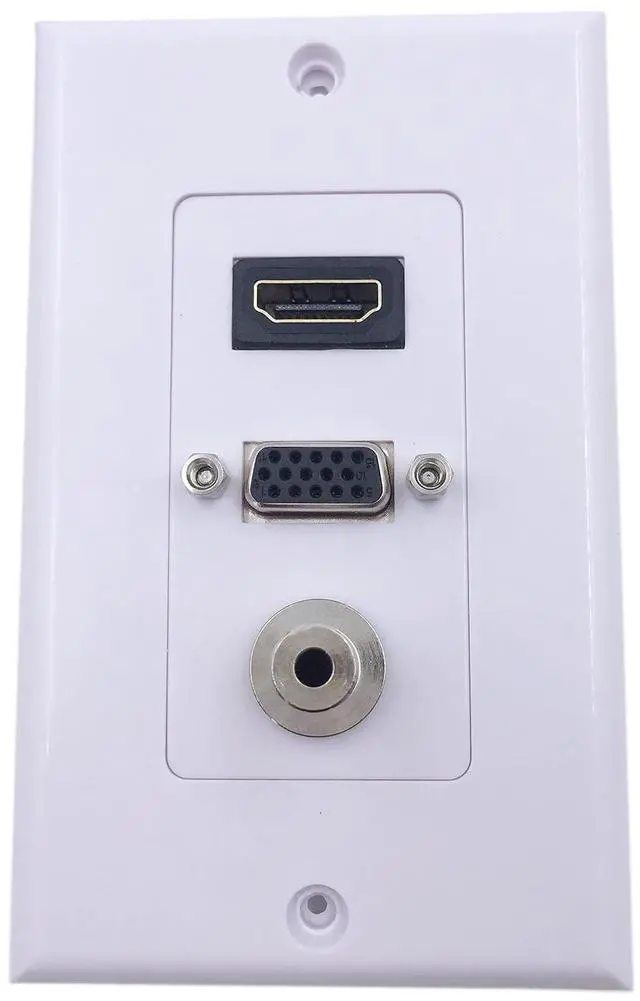 Main image of HDMI VGA 3.5mm Audio Video Stereo Pass Through Component Composite Wall Face Plate Panel (White)