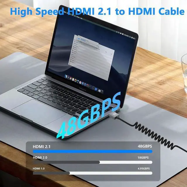 Alt view image 5 of 7 - 8K HDMI Coiled Cable, Ultra HD High Speed HDMI to HDMI Coiled Cable 2.1 Support 8K 4K 3D and Dynamic HDR Up to 48Gbps, Compatible with TV, PC,Camera Monitors Projector ect 3FT/0.9M