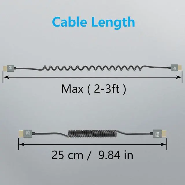 Alt view image 7 of 7 - 8K HDMI Coiled Cable, Ultra HD High Speed HDMI to HDMI Coiled Cable 2.1 Support 8K 4K 3D and Dynamic HDR Up to 48Gbps, Compatible with TV, PC,Camera Monitors Projector ect 3FT/0.9M