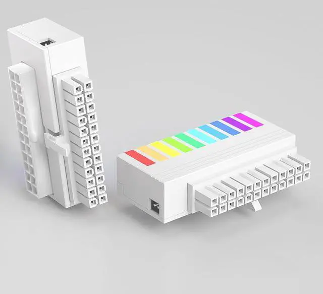 Alt view image 2 of 7 - ATX 24 Pin 90 Degree Angled Change Direction Adapter ARGB Power Connector for Desktops PC Computer Supply (White)