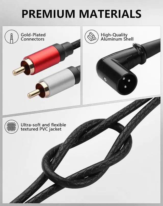 Alt view image 3 of 7 - Right Angle XLR Male to Dual RCA Male Y Splitter Audio Cable, 1FT Balanced 1 XLR Male to Unbalanced 2 RCA Male Y Adapter Cord Gold Plated Connectors for Connecting Audio Interface