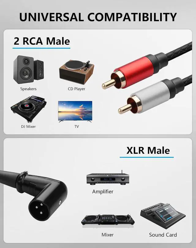 Alt view image 6 of 7 - Right Angle XLR Male to Dual RCA Male Y Splitter Audio Cable, 1FT Balanced 1 XLR Male to Unbalanced 2 RCA Male Y Adapter Cord Gold Plated Connectors for Connecting Audio Interface