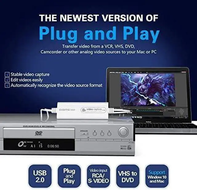 Alt view image 5 of 7 - VHS TO Digital Converter, USB Video Capture Card, Video Capture Device, RCA TO USB Converter,Convert VHS VCR Hi8 Mini DV to Digital/DVD,For Tape Player Camcorder Camera PC TV,Windows Mac OS Compatible