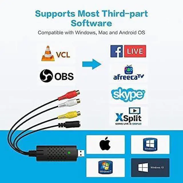 Alt view image 2 of 6 - Video Capture Card, USB Video Capture Device,RCA to USB Audio Video Converter,VHS Mini DV VCR Hi8 DVD to Digital Converter for PC TV Tape Player Camcorder,Support PAL/NTSC,MAC Windows Vista Compatible