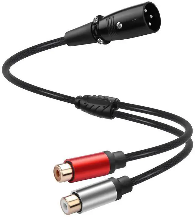 Main image of XLR Male to 2 RCA Female Y Splitter Audio Cable, 1FT Balanced 1 XLR Female to Unbalanced Dual RCA Male Y Adapter Cord for Speaker Condenser Mic Mixer AMP