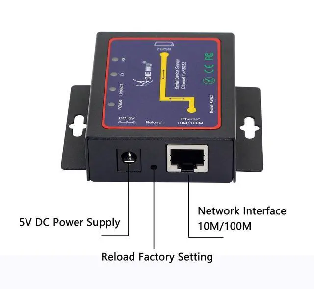 Alt view image 4 of 7 - RS232 to Ethernet Serial Device Server, 1 Port RS 232 DB9 Serial to Ethernet TCP IP Device Server Converter