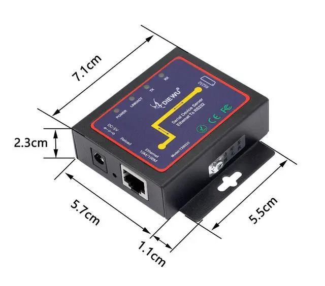 Alt view image 7 of 7 - RS232 to Ethernet Serial Device Server, 1 Port RS 232 DB9 Serial to Ethernet TCP IP Device Server Converter