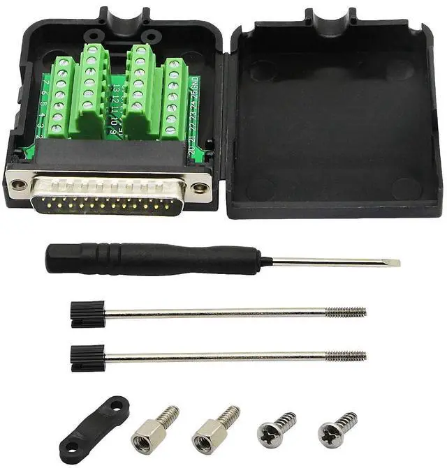 Main image of DB25 Breakout Board, DB25 Male D-SUB Connector to DB25 Screw Solderless Wiring Terminal Module Breakout PCB Board Kits with Plastic Case (M Black)