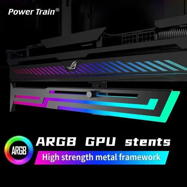 Alt view image 2 of 7 - ARGB Graphics Card Bracket, 5V 3PIN ARGB Aura SYNC, Height Adjustable, VGA Holder Stand (White)