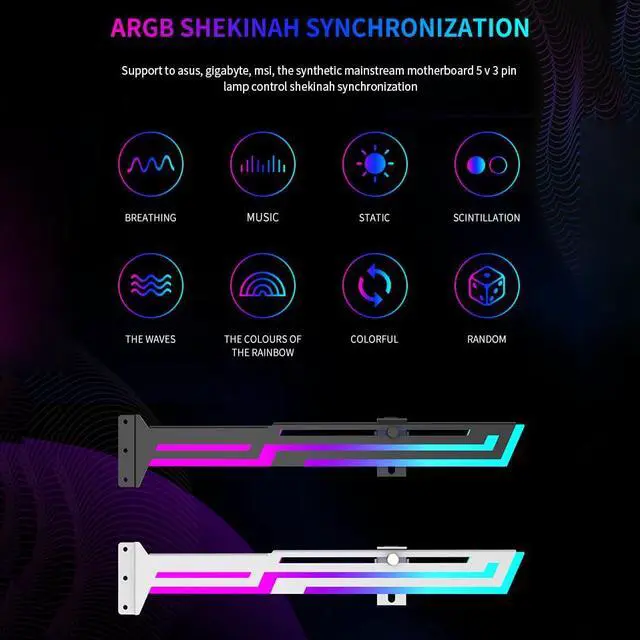 Alt view image 6 of 7 - ARGB Graphics Card Bracket, 5V 3PIN ARGB Aura SYNC, Height Adjustable, VGA Holder Stand (White)
