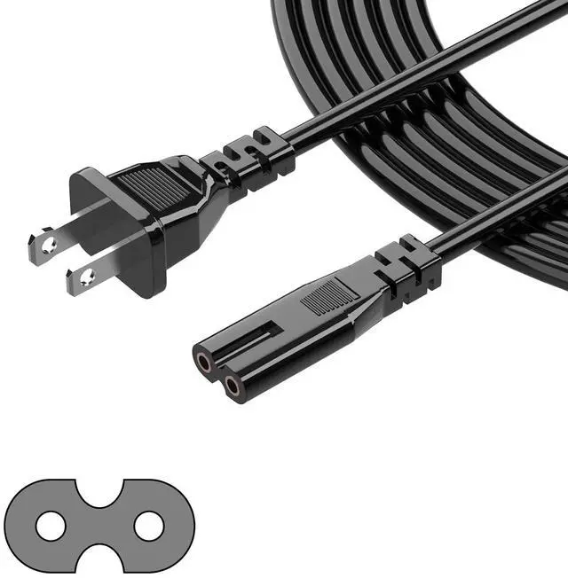 Main image of 2 Prong TV Power Cord Compatible with Samsung LG TCL Sony Toshiba Dell Apple TV Insignia Sharp JVC Hisense Ps2 Ps3 Ps4 Epson Printer LED LCD Smart 1080p HDTV, 6 Ft AC Cable