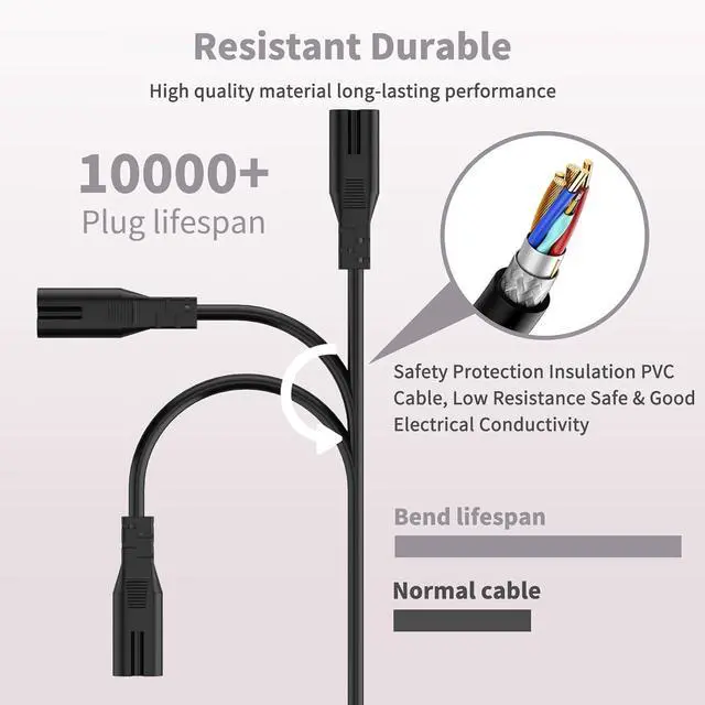 Alt view image 4 of 6 - 2 Prong TV Power Cord Compatible with Samsung LG TCL Sony Toshiba Dell Apple TV Insignia Sharp JVC Hisense Ps2 Ps3 Ps4 Epson Printer LED LCD Smart 1080p HDTV, 6 Ft AC Cable