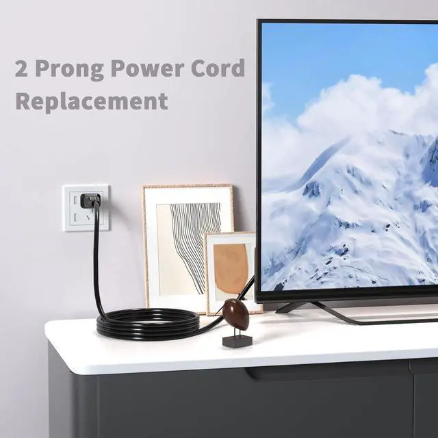 Alt view image 5 of 6 - 2 Prong TV Power Cord Compatible with Samsung LG TCL Sony Toshiba Dell Apple TV Insignia Sharp JVC Hisense Ps2 Ps3 Ps4 Epson Printer LED LCD Smart 1080p HDTV, 6 Ft AC Cable