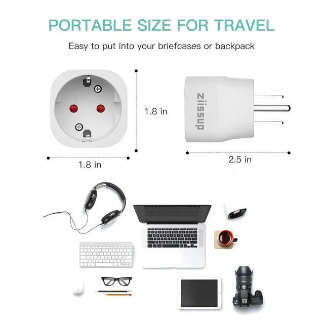 Alt view image 2 of 7 - European to USA Plug Adapter, EU to US Plug Adapter, Europe to USA Travel Converter for Most of Europe EU Spain France Type C/E/F Plugs to US Power Adapter, 3-Packs White