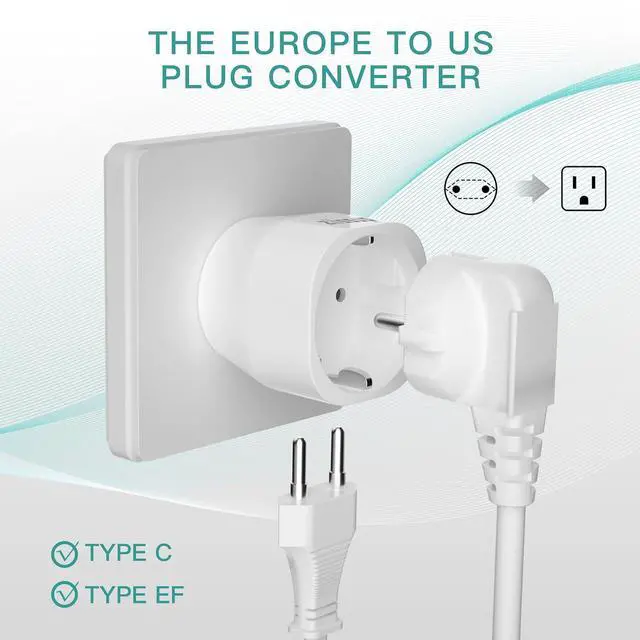 Alt view image 3 of 7 - European to USA Plug Adapter, EU to US Plug Adapter, Europe to USA Travel Converter for Most of Europe EU Spain France Type C/E/F Plugs to US Power Adapter, 3-Packs White