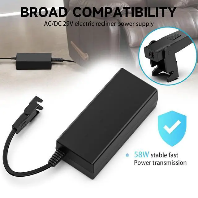 Alt view image 2 of 6 - Power Recliner Power Supply, Chargers for Electric Batteries Recliner Power Cord Replacement AC/DC Switching Power Supply Transformer 2-pin 29V/24V 2A Adapter