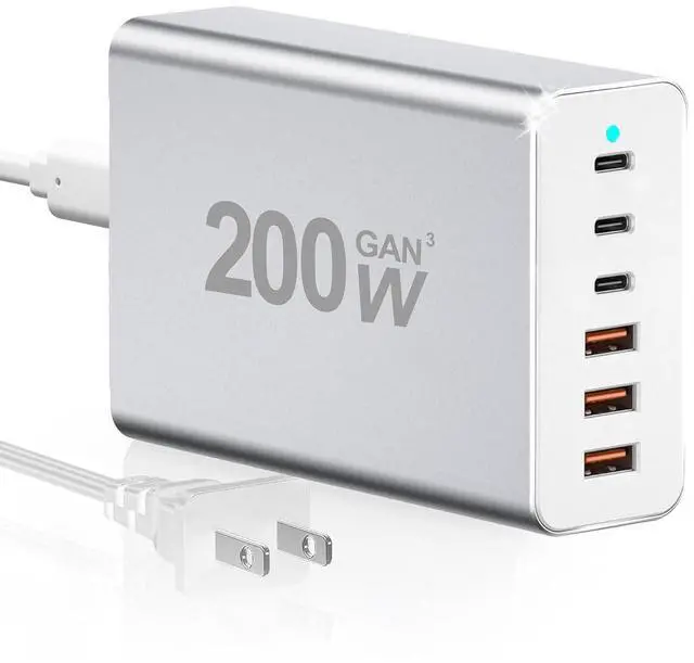 Main image of USB C Charger Block, 200W 6 Port Type C Charging Station Hub Block Cube, Wall Charger Adapter Plug for iPad iPhone 17 16 15 14 13 12 Pro Max Pixel Note Galaxy, More. (Silver, 3a3c)