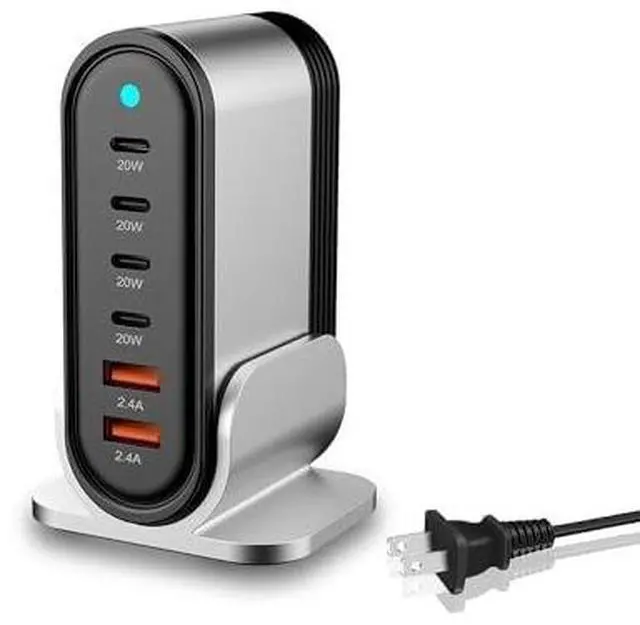 Main image of USB C Fast Charger : 6 Port Desktop Multiple Devices Power Adapter for Laptop MacBook Pro/Air, DELL, Tablet iPad Pro/Air, iPhone 16/15/14, Galaxy S23/22