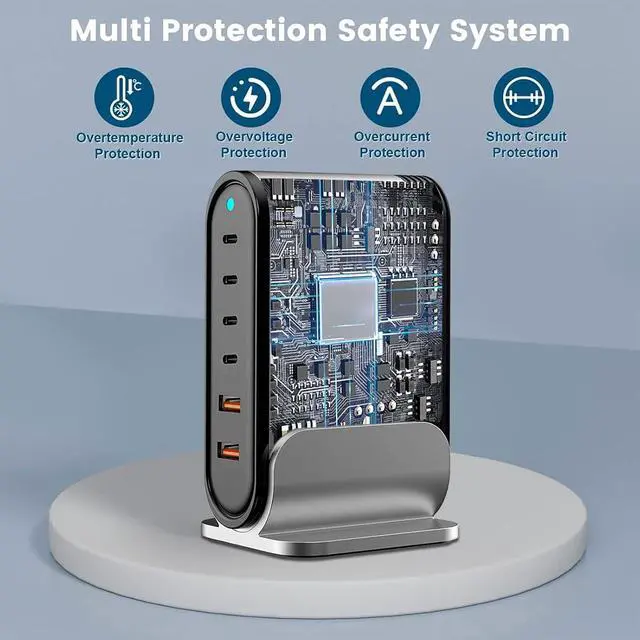 Alt view image 5 of 7 - USB C Fast Charger : 6 Port Desktop Multiple Devices Power Adapter for Laptop MacBook Pro/Air, DELL, Tablet iPad Pro/Air, iPhone 16/15/14, Galaxy S23/22