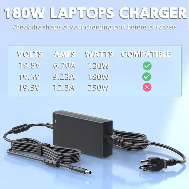 Alt view image 3 of 7 - 180W 130W AC Charger Compatible with Dell Docking Station WD19 K20A001 D6000 D6000S Business Dock WD15 K17A001 Thunderbolt Dock WD19TB WD19TBS TB15 TB16 TB18DC K16A K16A001 Power Adapter Supply