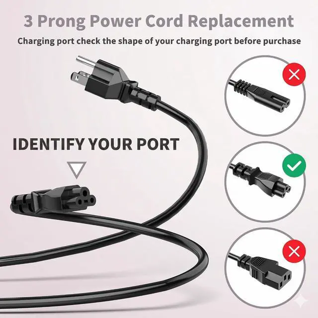 Alt view image 4 of 7 - 6FT IEC C5 Cord + 90W Dual Tip Charger Bundle, 7.4×5.0mm & 4.5×3.0mm for Dell Inspiron Latitude