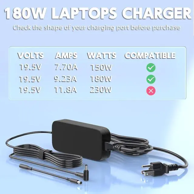 Alt view image 6 of 7 - 180W Asus TUF Gaming Laptop Charger and 10ft IEC C5 Power Cord Bundle