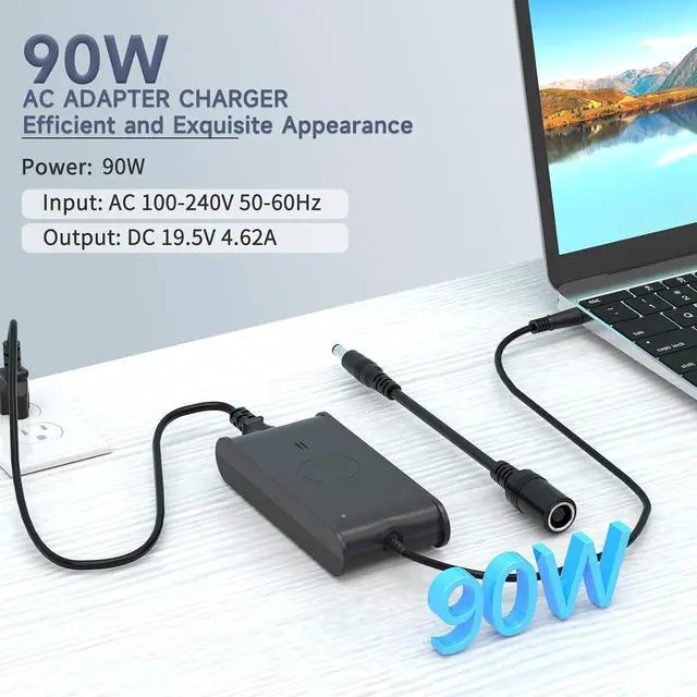 Alt view image 3 of 7 - 6FT IEC C5 Cord + 90W Dual Tip Charger Bundle, 7.4×5.0mm & 4.5×3.0mm for Dell Inspiron Latitude