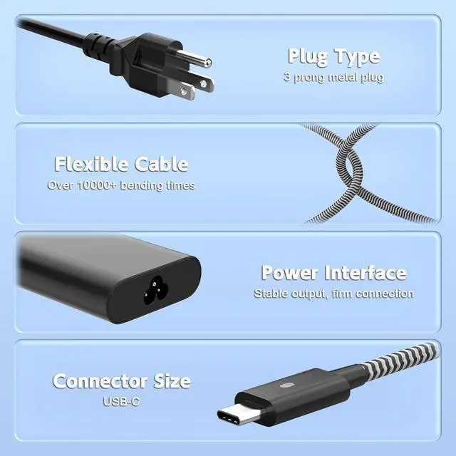 Alt view image 6 of 7 - FT IEC C5 Power Cord + 100W USB C Charger Bundle, Power Adapter for Dell Latitude & XPS Laptops
