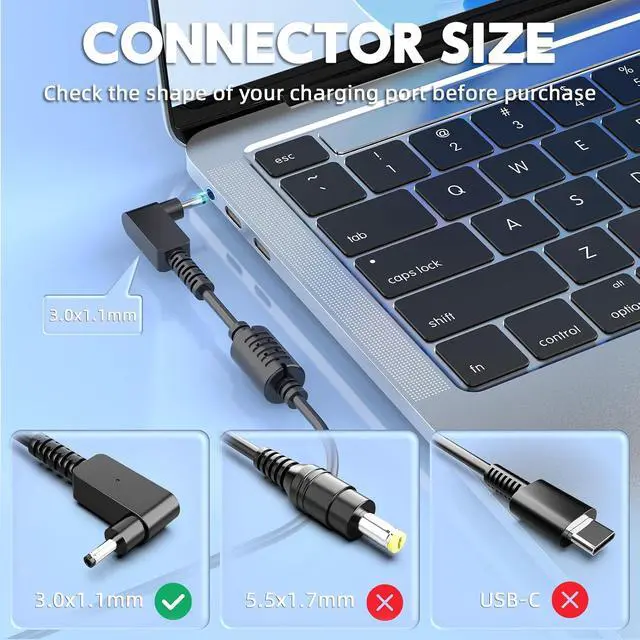 Alt view image 2 of 6 - 65W Laptop Charger Compatible with Acer Model N15Q10 N15Q9 N15Q8 N15V1 N15V2 N15C3 N16P1 N16Q9 N20C4 N20C5 N20C6 N22C6 N23C3 N16C4 N16Q4 N16Q1 N16P3 N18P3 N18Q13 AC Adapter Power Supply Cord