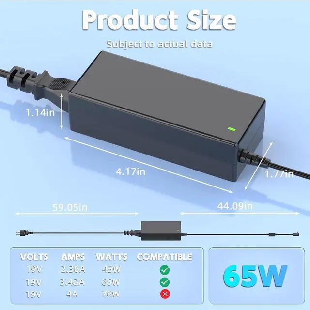 Alt view image 6 of 6 - 65W Laptop Charger Compatible with Acer Model N15Q10 N15Q9 N15Q8 N15V1 N15V2 N15C3 N16P1 N16Q9 N20C4 N20C5 N20C6 N22C6 N23C3 N16C4 N16Q4 N16Q1 N16P3 N18P3 N18Q13 AC Adapter Power Supply Cord