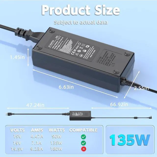 Alt view image 6 of 6 - 135W Laptop Charger Compatible with Acer Nitro 5 Gaming Laptop AN515 AN515-51 AN515-41 AN515-53 AN515-52 AN515-43 AN515-54 AN517-51 N18C4 N18C3 AN515-55 AN715-51 AN715-52 Power Supply Cord