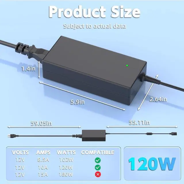 Alt view image 6 of 6 - 110V/120V to 12V Converter 10A 120W AC to DC Power Supply Adapter, Car Cigarette Lighter Socket Wall Plug Transformer for Car Refrigerator, Cooler, Vacuum Cleaner, Dash Cam and 12V Car Devices