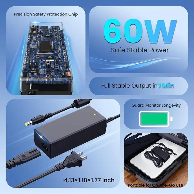 Alt view image 7 of 7 - 12V 60W Monitor Power Supply Replacement Sceptre Monitor Power Cord for C248W E248W Desktop Adapter with 5.5x2.5mm Tip